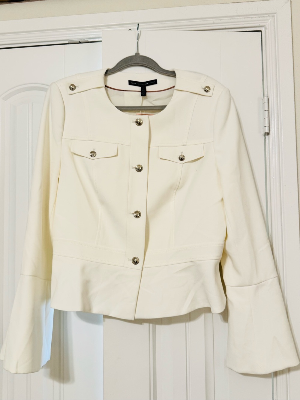 White House Black Market Cream Military-Inspired Peplum Blazer